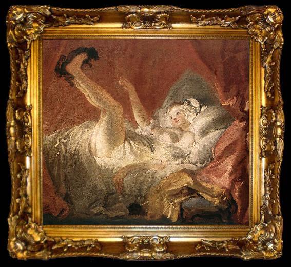 framed  Jean Honore Fragonard Young Woman Playing with a Dog, ta009-2